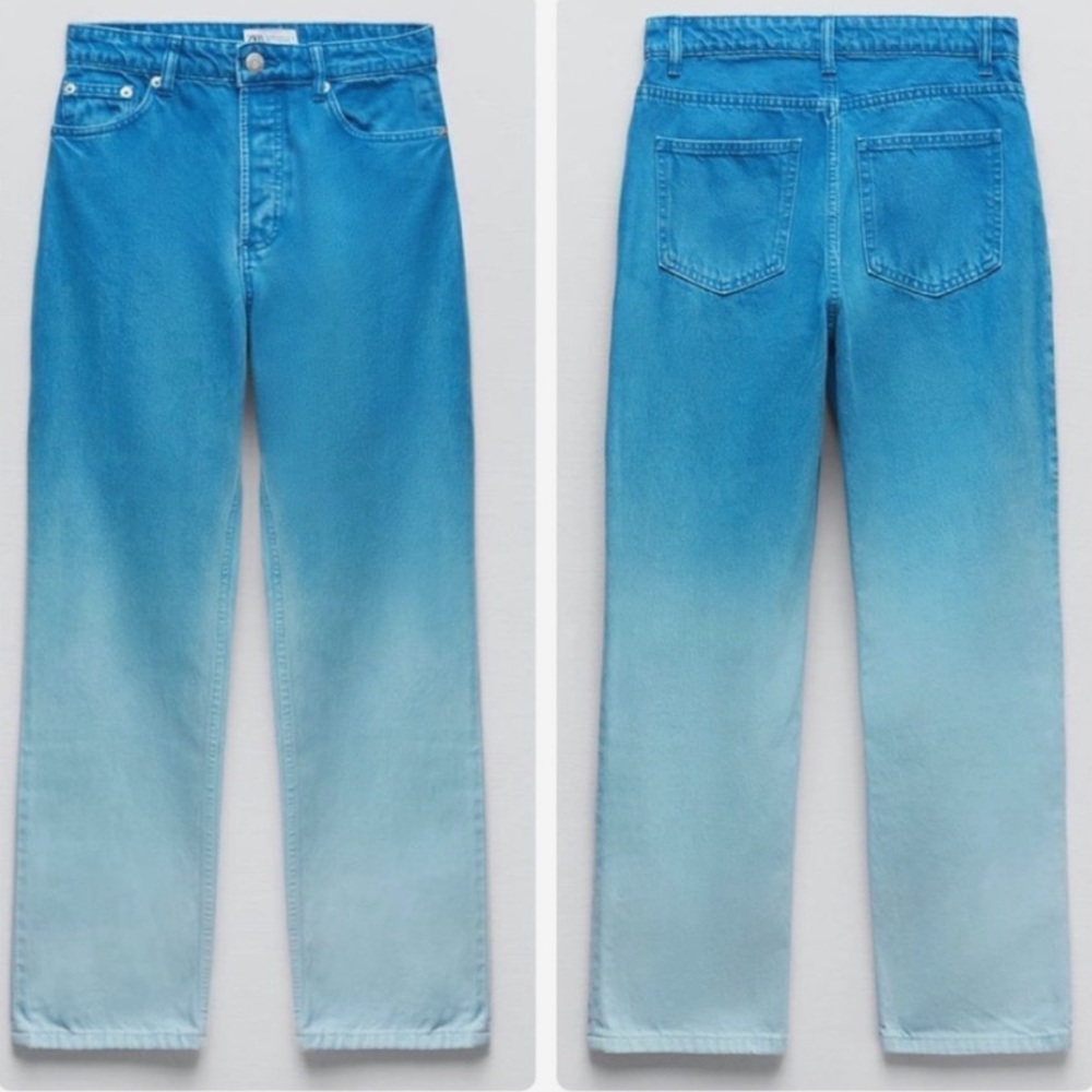 New with tag. Zara denim. Blue gradient. Straight leg jeans